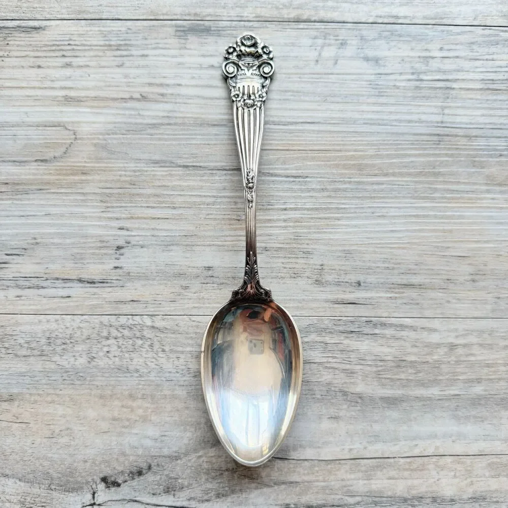 Vintage Georgian Towel Silverplate Serving Spoon Ornate Tablespoon Floral EPCA